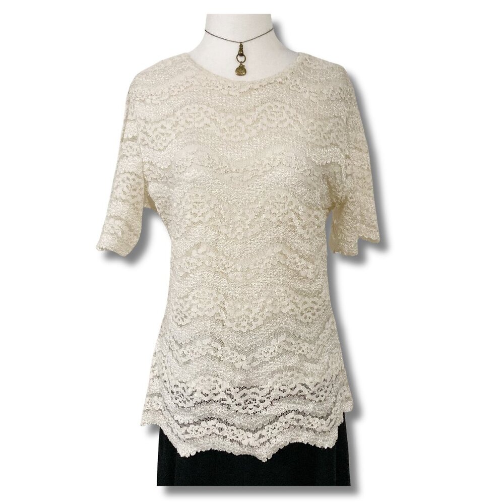 ORCHID Vintage cream lace short sleeve top ~ SMALL MEDIUM boho whismigoth blouse